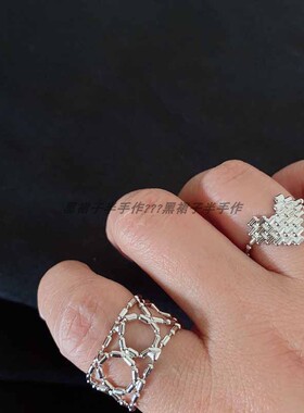 铜~可抽拉爱心戒指电镀银色编织小众设计感大尺码可调节食指戒环