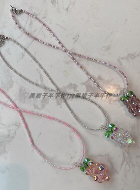 葡萄串项链~玻璃水晶手工编织水果吊坠米珠项链小清新可爱夏日风