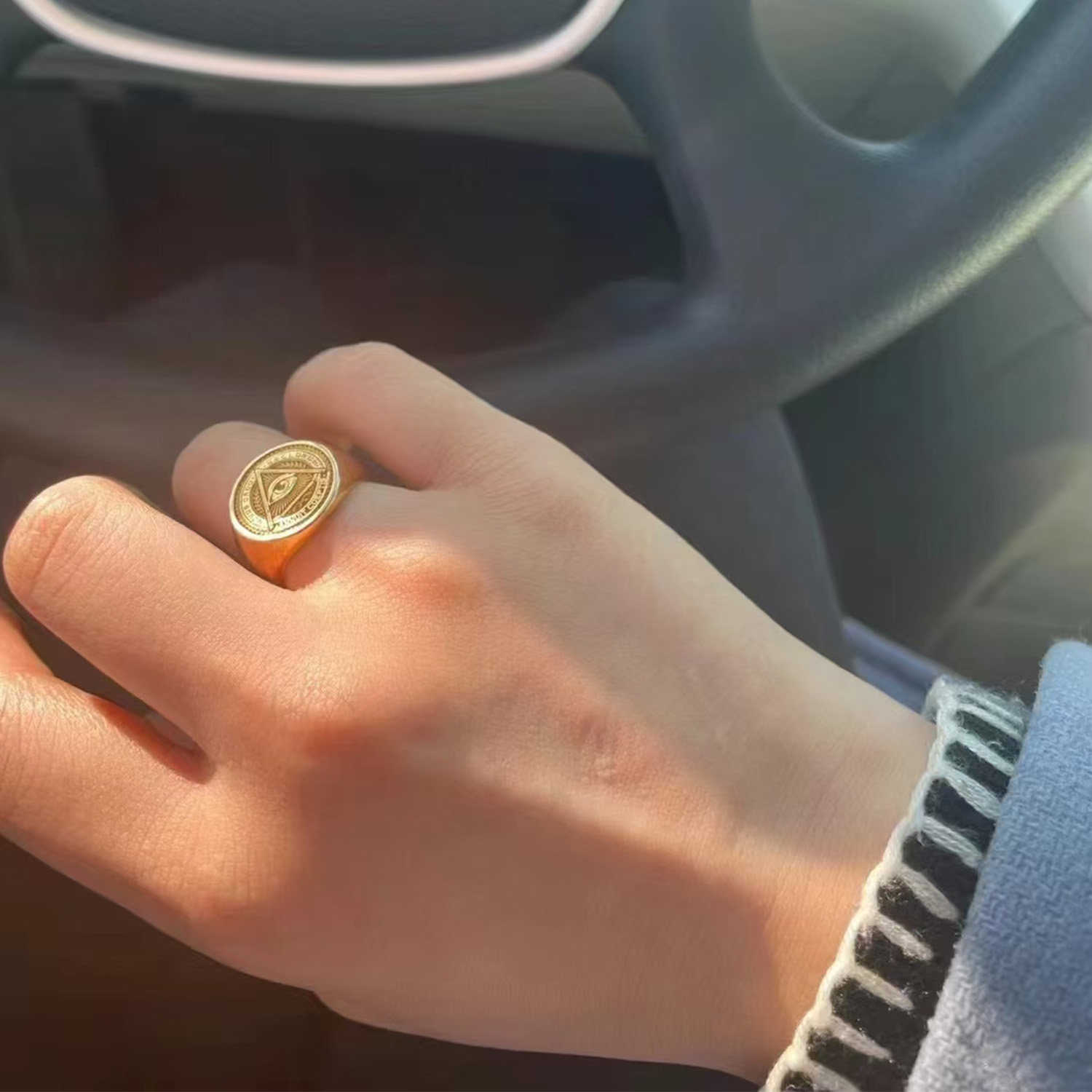Qiyue men's and women's 925 silver commemorative eye of God ring
