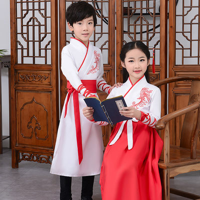 儿童汉服国学服表演男女孩古装中国风幼儿园中华孝道小书童服装 虎窝淘