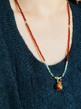 新中式红玛瑙珐琅彩葫芦长项链