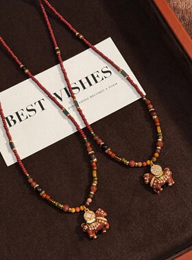 新中式棕色小马项链女轻奢串珠