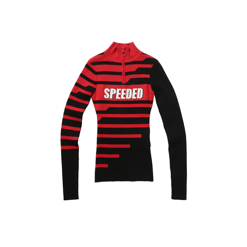 【清货折黑红S】CHRISOU BY DAN欧阳丹新品时尚撞色针织高领上衣 - 图3