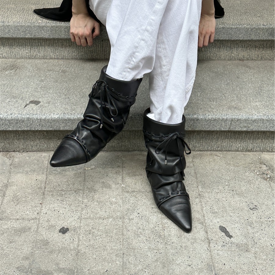 unfolio25早秋新款堆叠感踝靴可折叠两穿尖头短靴百搭堆堆靴子 - 图3