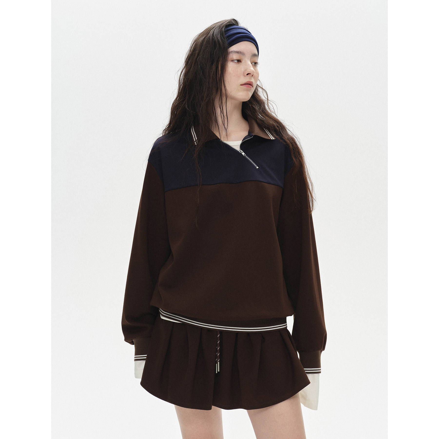 Vena Label 25FW秋季 拉链拼接卫衣复古长袖外套 迷你花苞半身裙,淘宝优惠券,粉丝福利购,淘宝优惠卷