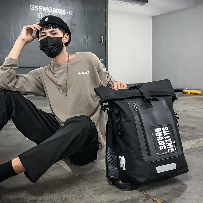 吉业重工男工装卷边防盗个性登山包 仟仁狮双肩背包