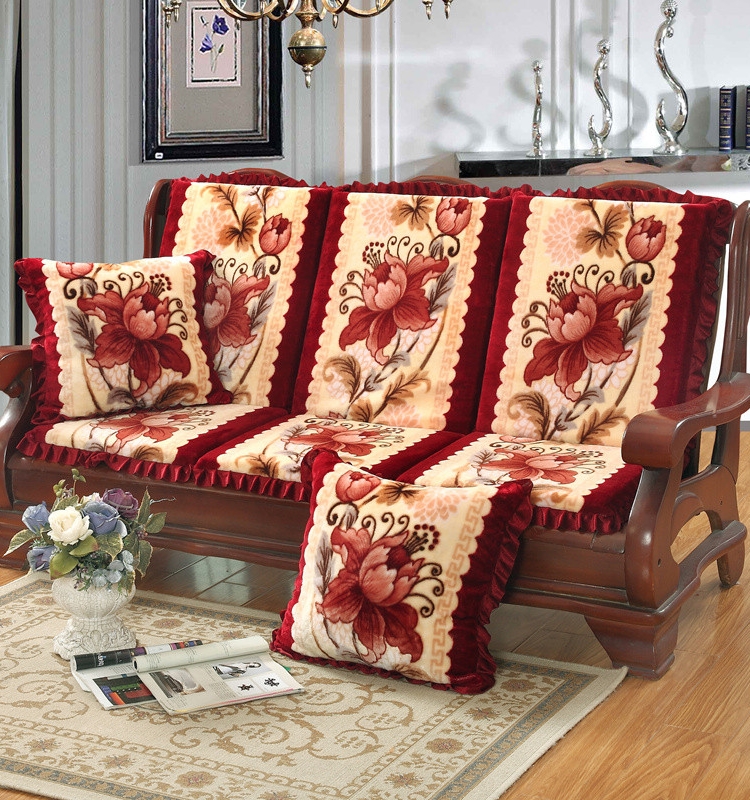 实木沙发坐垫加厚靠垫连体红木沙发毛绒垫子单人组合可拆洗沙发垫