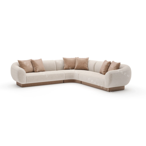 美式现代弧形沙发米白色布艺组合沙发 简约设计师款布艺转角沙发 - 图1