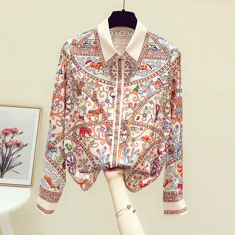 欧货2025春装新款复古印花真丝雪纺长袖衬衫女设计感小众碎花上衣,淘宝优惠券,粉丝福利购,淘宝优惠卷