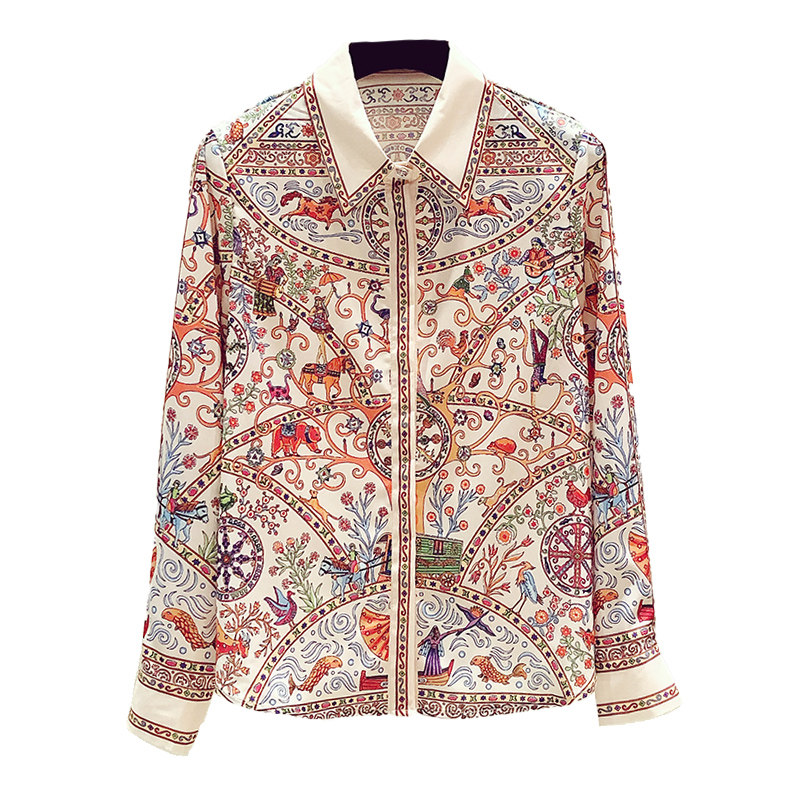 欧货2025春装新款复古印花真丝雪纺长袖衬衫女设计感小众碎花上衣,淘宝优惠券,粉丝福利购,淘宝优惠卷