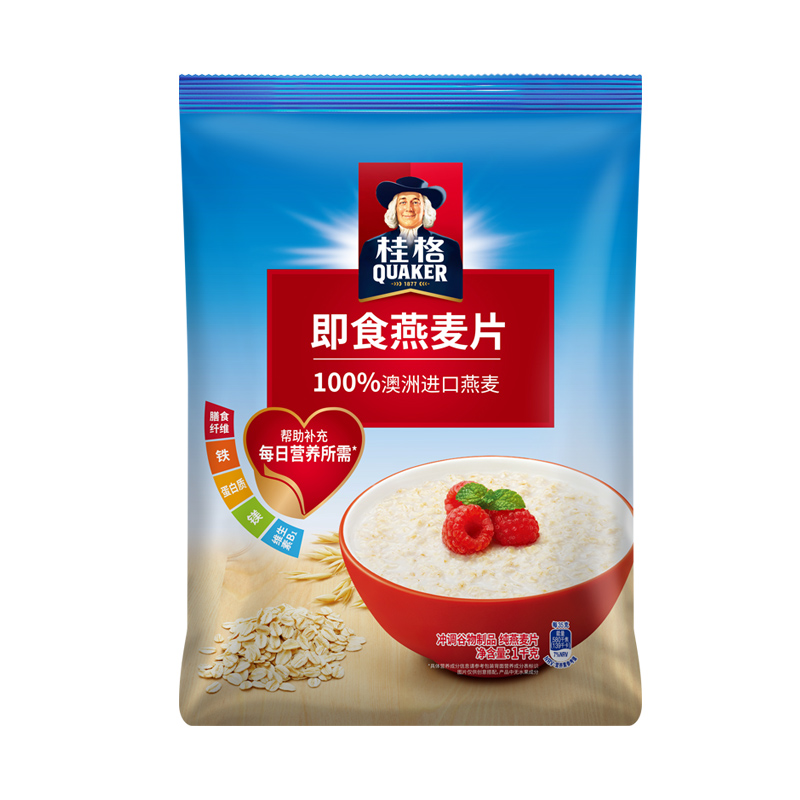 桂格即食燕麦片1000g*2罐装原味谷物营养早餐麦片冲饮免煮代餐 - 图2