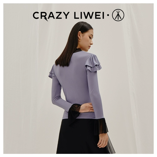 [Li Weilian name] Саннан листовой листовой рукав сетчатой ​​рубашка с дном женская и осенняя и зимнее нижнее белье мисс мисс. Ношение тепла