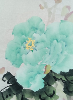 手绘国画写意牡丹画一尺斗方