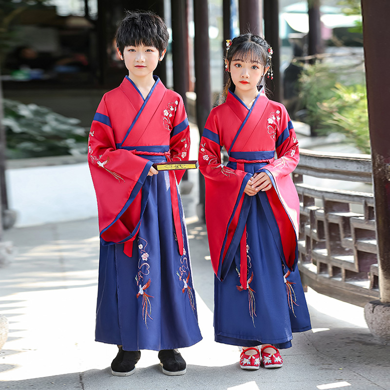 儿童古装汉服女童国学服男童中国风弟子规演出服襦裙书童表演服装