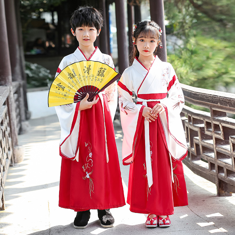 儿童古装汉服女童国学服男童中国风弟子规演出服襦裙书童表演服装 - 图1