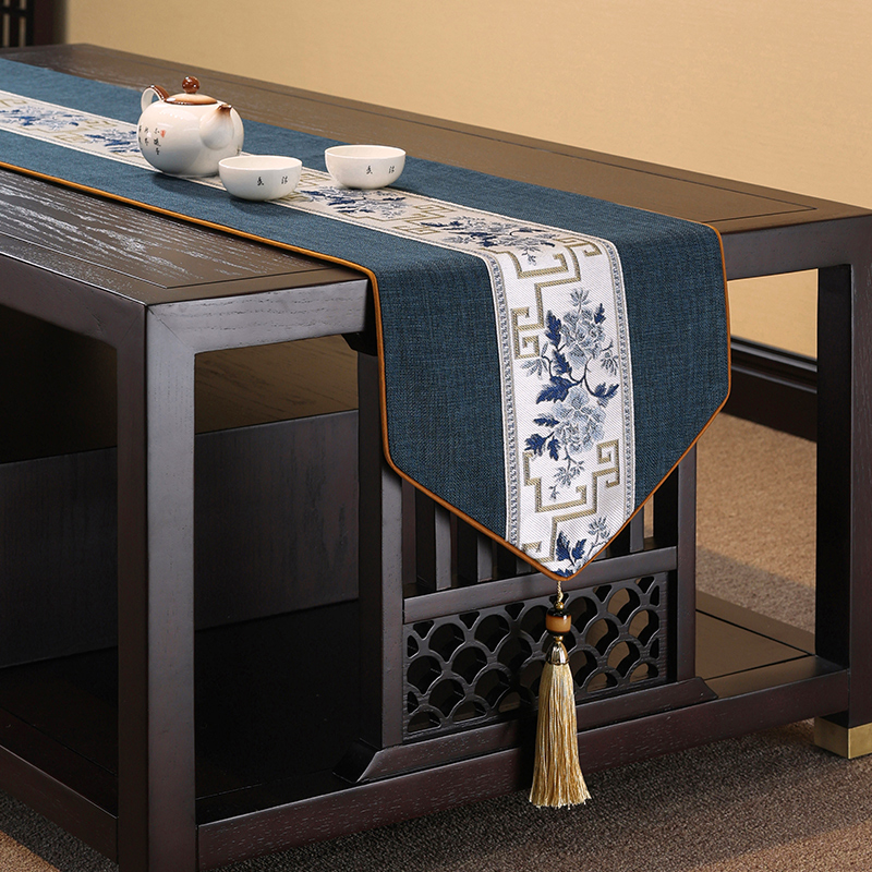 新中式禅意桌旗桌布餐桌电视柜茶台茶几茶席轻奢茶旗茶桌高端垫布 - 图0