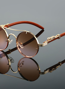 高端美式复古太阳眼镜男大脸金属炫酷豹子圆潮流开车防紫外线墨镜