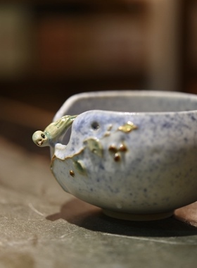 手握杯 台湾李秀英老师手工制 绿秀眼陶土茶杯花器摆件博茶堂茶具