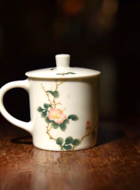 博茶堂定制款自慢堂手绘山茶花青瓷鉴定盖杯茶杯多款可选爆款包邮