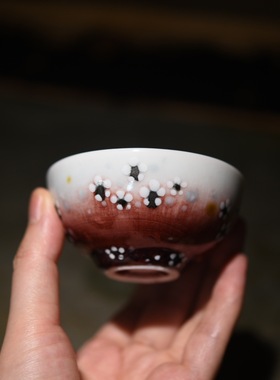 茶杯 台湾李仁嵋老师 钧釉小花青瓷陶主人杯 功夫茶具 博茶堂包邮
