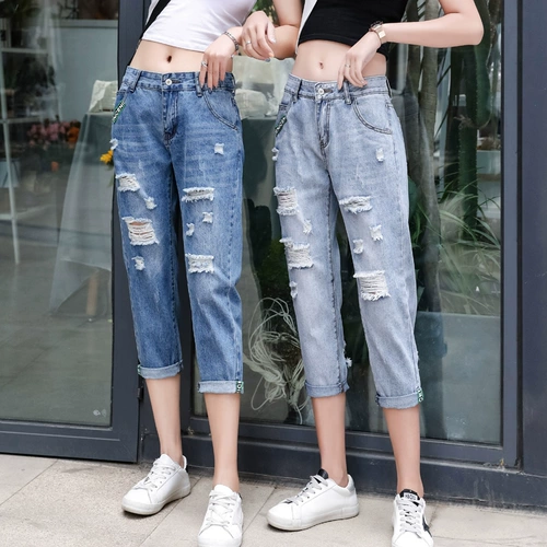 Джинсы, весенние летние штаны, популярно в интернете, высокая талия, подходит для подростков, свободный крой