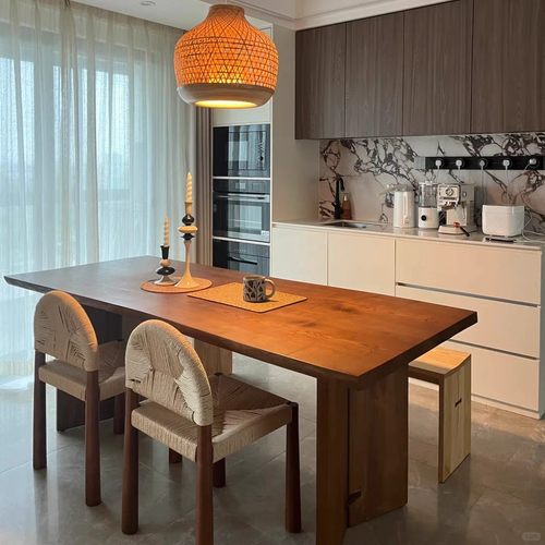 中古风全实木餐桌长方形白蜡木原木双拼大板桌客厅大长书桌工作台 - 图2