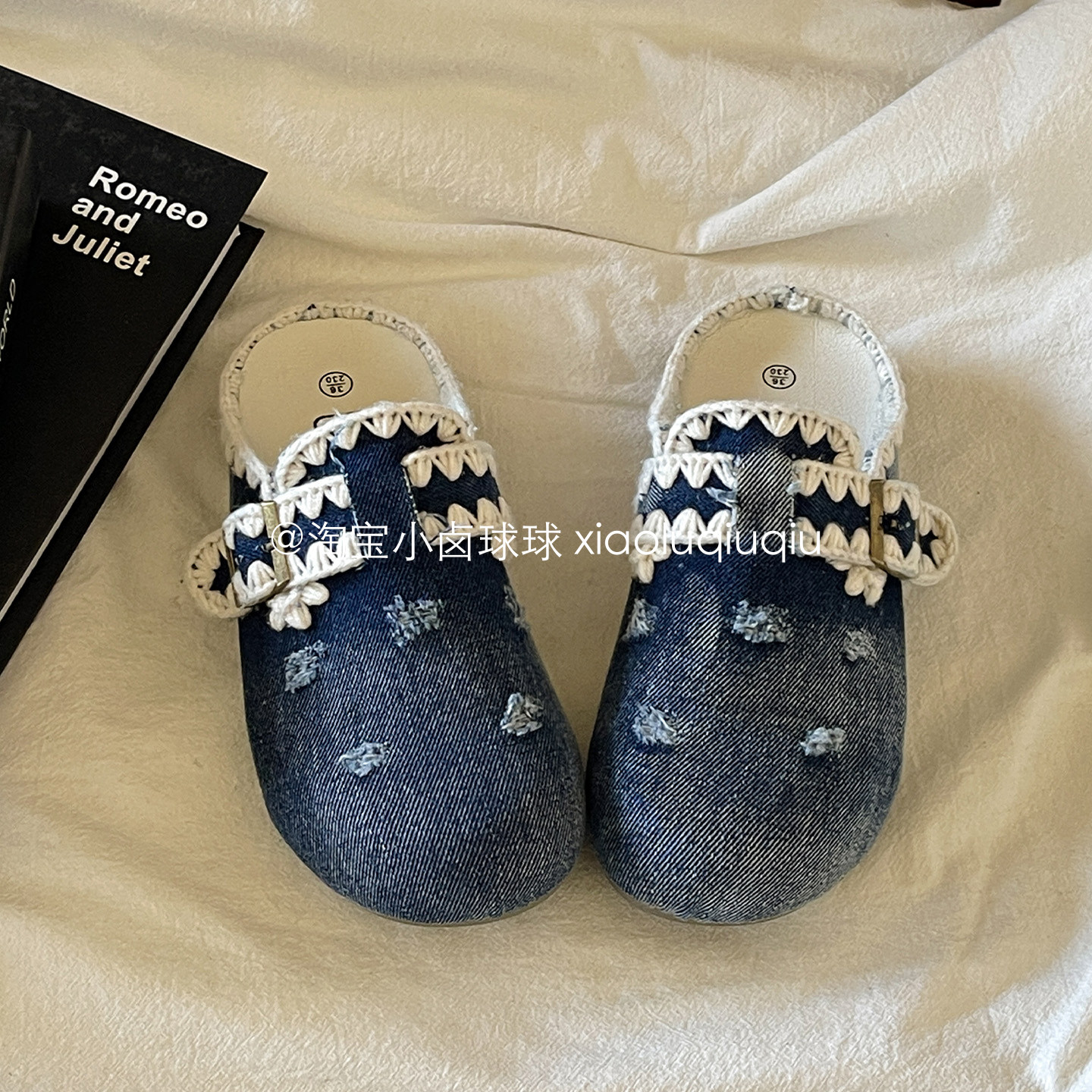 小卤球球牛仔布勃肯鞋半拖外穿一脚蹬懒人鞋子女鞋2026新款包头鞋,淘宝优惠券,粉丝福利购,淘宝优惠卷