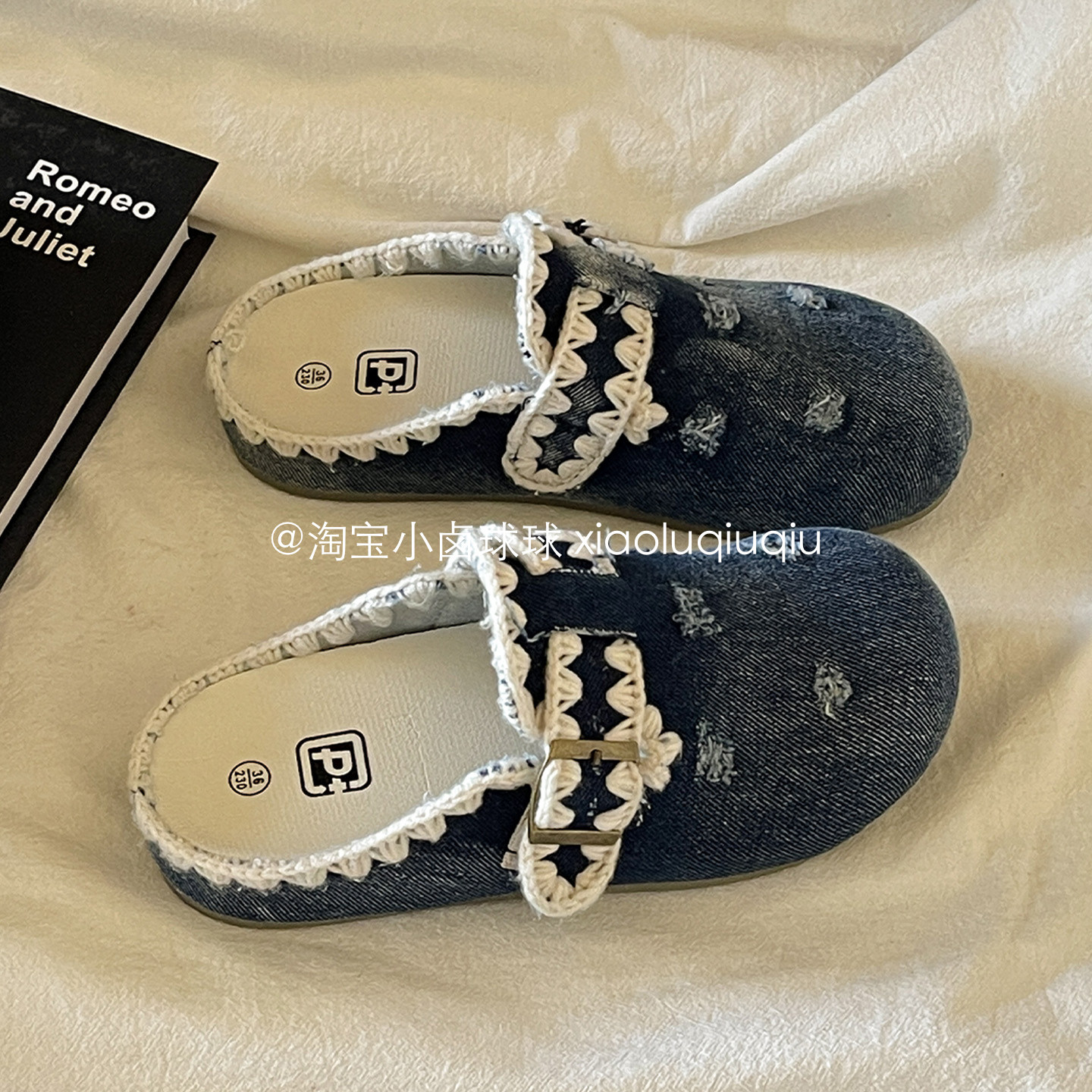 小卤球球牛仔布勃肯鞋半拖外穿一脚蹬懒人鞋子女鞋2026新款包头鞋,淘宝优惠券,粉丝福利购,淘宝优惠卷