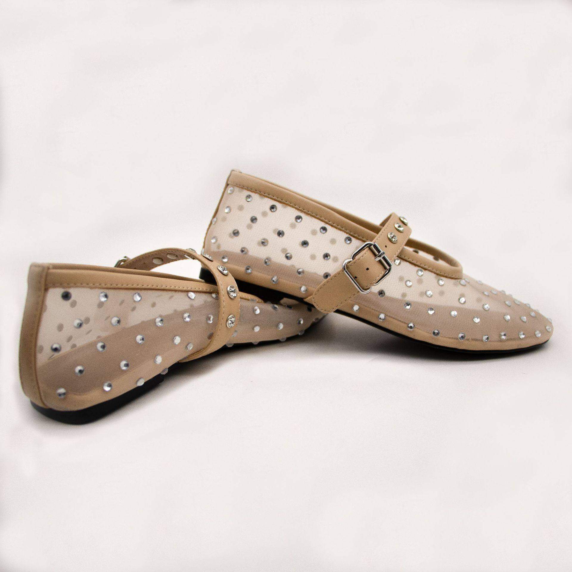 新款 2024外贸网面烫钻带浅口凉鞋圆头玛丽珍平底单鞋芭蕾女,淘宝优惠券,粉丝福利购,淘宝优惠卷