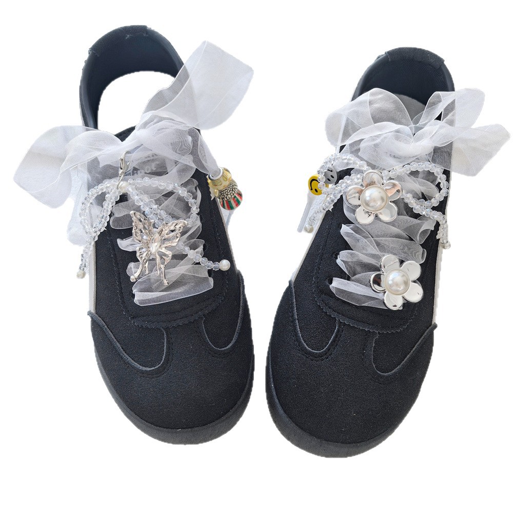 韩版同款银色芭蕾风鞋扣装饰鞋花水晶蝴蝶结珍珠笑脸小花鞋带配饰 - 图3