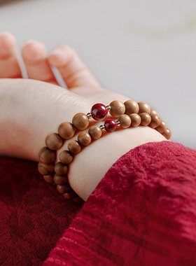 天然老桃木手串女款佛珠正品男士手链转运盘玩朱砂平安符木质文玩