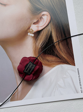 MY沐言山茶花法式玫瑰颈带小香风高级氛围感黑色花朵项链颈带百搭