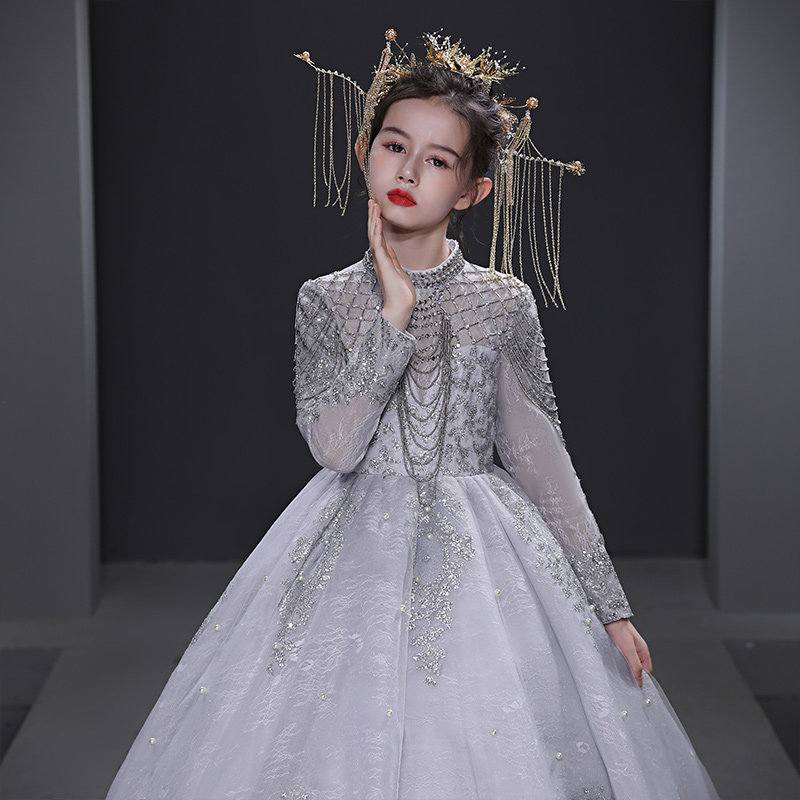 儿童礼服公主裙女童2025新款气质女孩主持时尚长袖钢琴演出服高端,淘宝优惠券,粉丝福利购,淘宝优惠卷