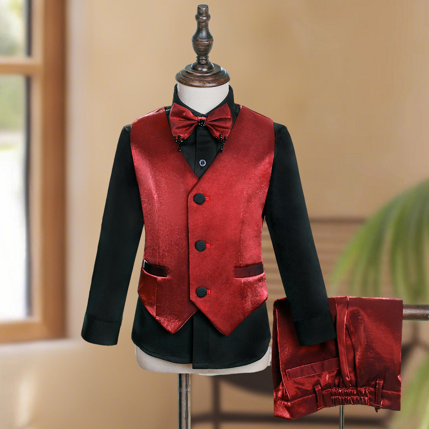 男童西装套装高级感红色花童礼服儿童小西服晚会主持人钢琴演出服,淘宝优惠券,粉丝福利购,淘宝优惠卷