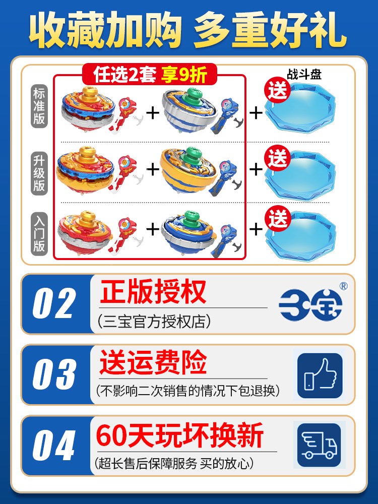 三宝双甲战陀2超环战坨大地兽王双层合体陀螺玩具超凡男孩儿童砣 - 图0