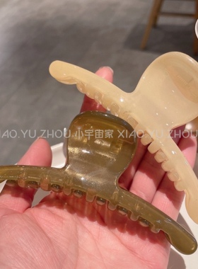 韩国牛油果绿抓夹一字咖色果冻极简线条发抓夹盘发量少鲨鱼夹中号
