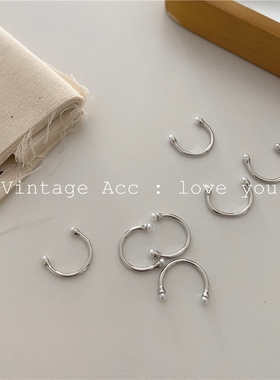 美呆！韩国复古珍珠戒指迷你半开口微笑戒指ins潮冷淡风蹦迪指环