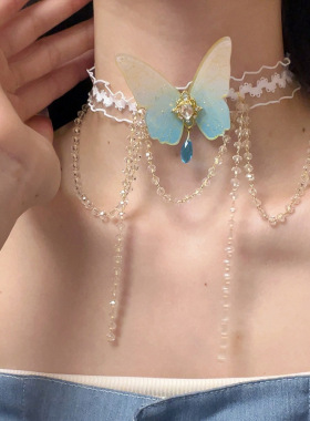 纯欲蕾丝蝴蝶流苏臂环小众设计ins风腿链手链精致身体链新款手饰