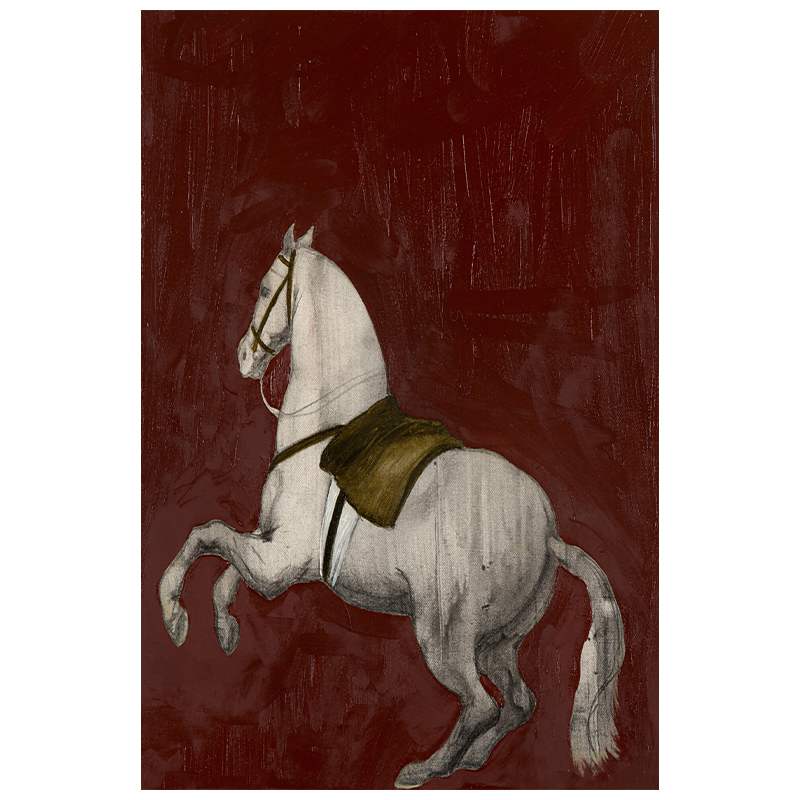法式复古红色系客厅玄关装饰挂画马到成功白色骏马侘寂风手绘油画-图3