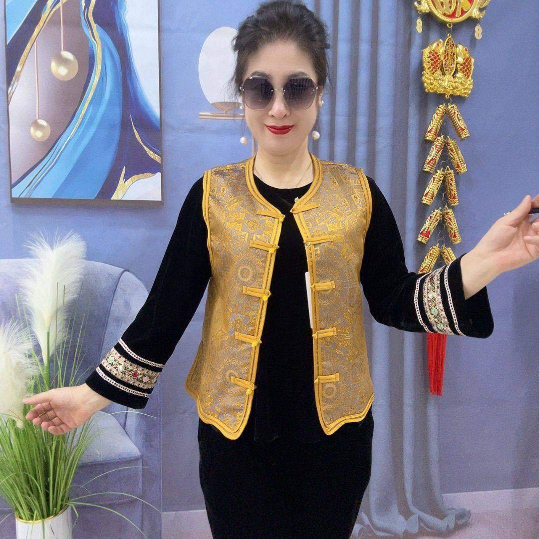 春秋新款正版新中式国风提花马夹包边工艺盘扣妈妈女装马甲坎肩潮,淘宝优惠券,粉丝福利购,淘宝优惠卷