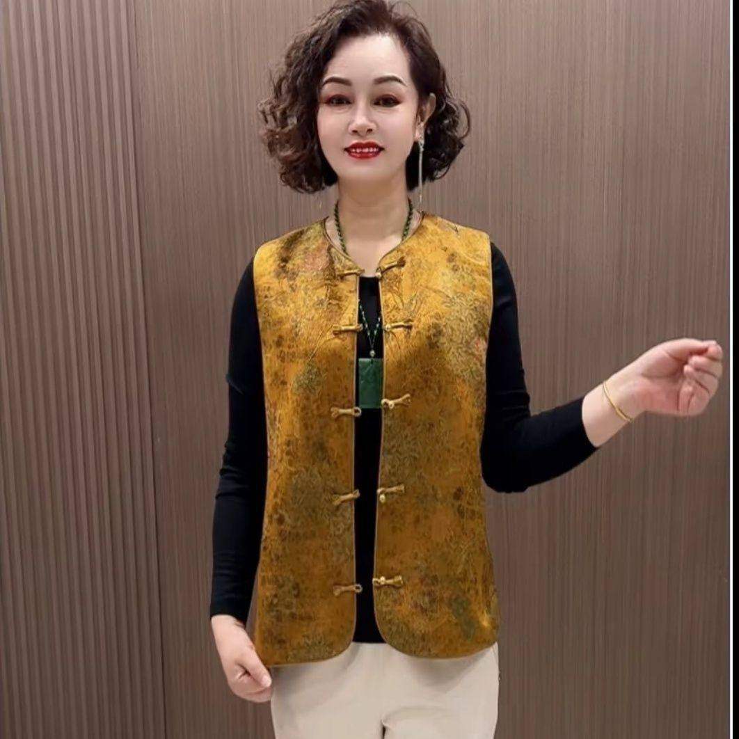 中式国风盘扣提花无袖外搭背心背心春秋新款坎肩复古时尚宽松妈妈,淘宝优惠券,粉丝福利购,淘宝优惠卷