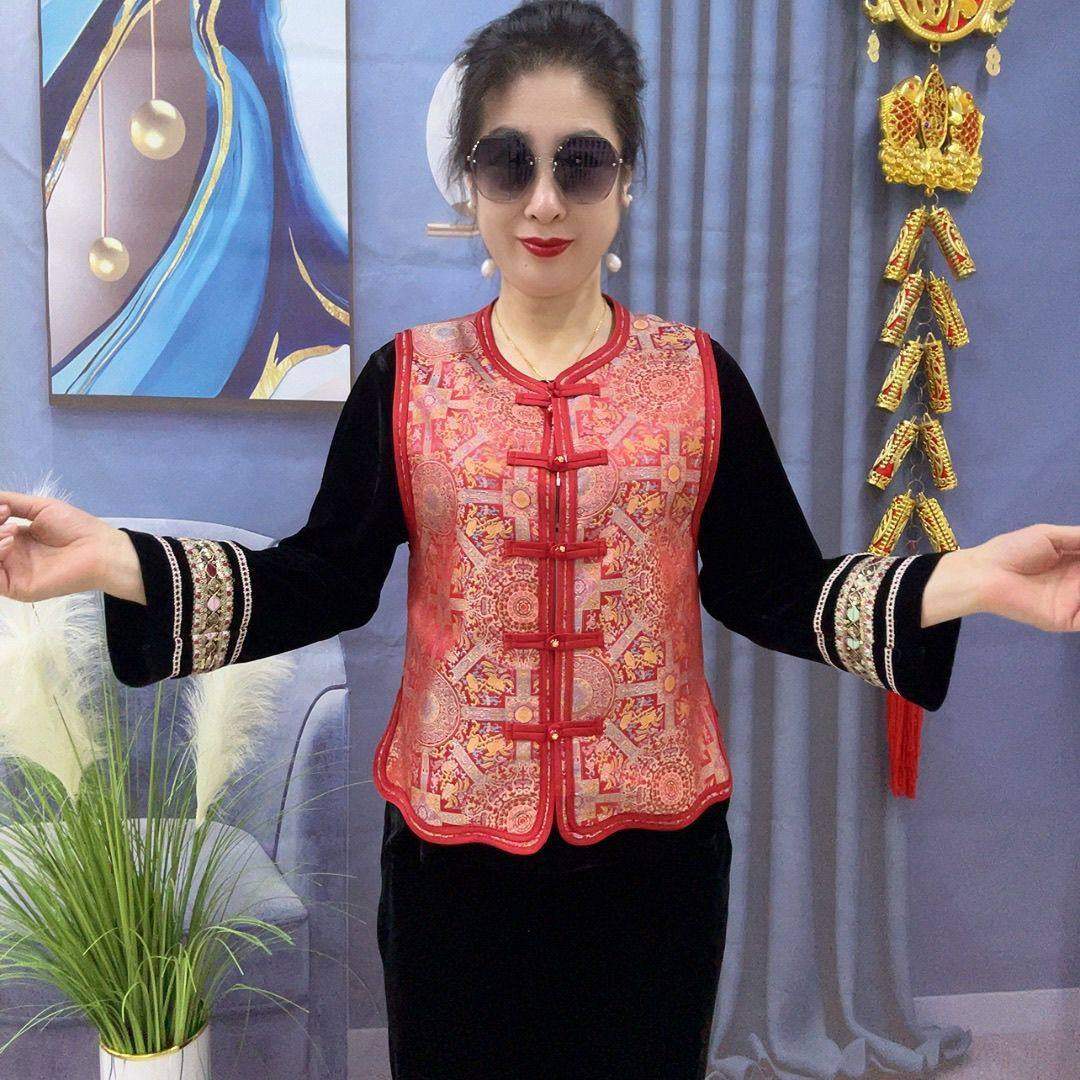 春秋新款正版新中式国风提花马夹包边工艺盘扣妈妈女装马甲坎肩潮,淘宝优惠券,粉丝福利购,淘宝优惠卷