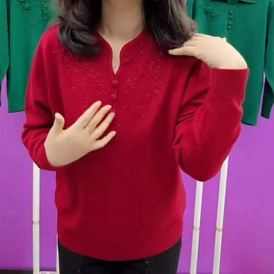 妈妈针织秋冬羊毛衫新款旗袍领上衣宽松针织衫打底中老年女装毛衣,淘宝优惠券,粉丝福利购,淘宝优惠卷