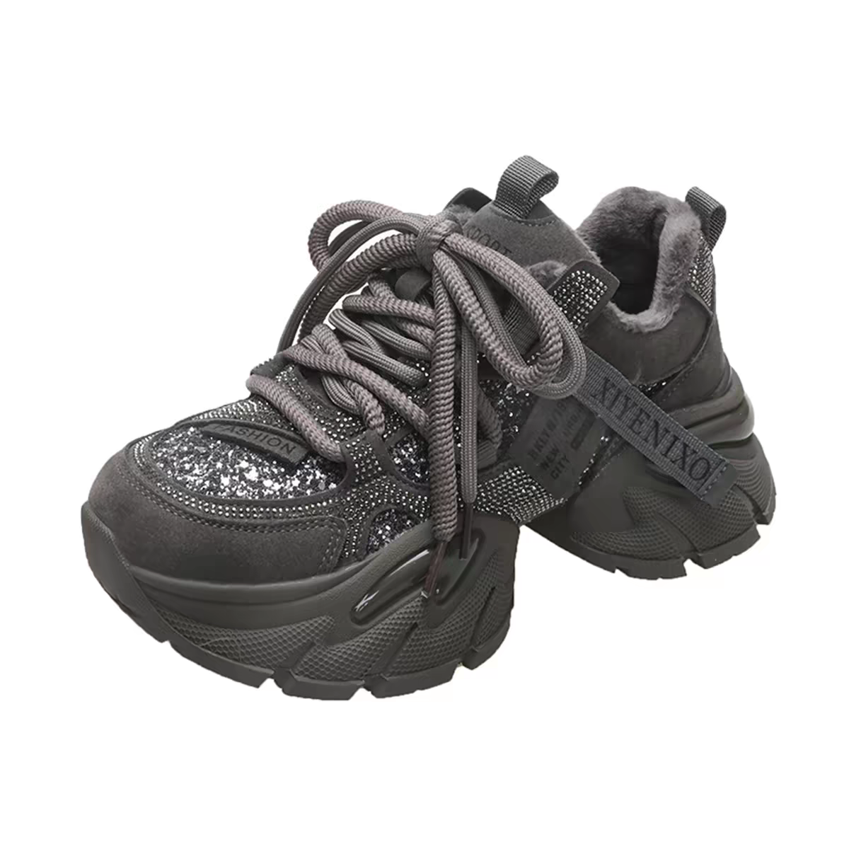 【单/棉】今年流行款6cm水钻厚底老爹鞋女2025秋冬百搭增高休闲鞋,淘宝优惠券,粉丝福利购,淘宝优惠卷