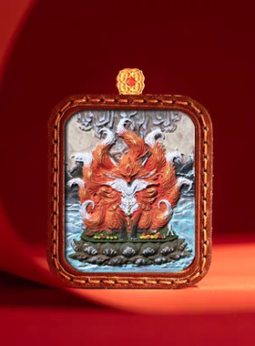 擦擦唐卡不动明王五爷文殊菩萨浮雕手绘皮壳扎基拉姆黄财唐卡吊坠