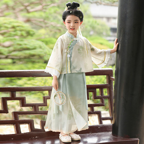 汉服女童中国风马面裙套装裙春夏2026新款洋气新中式儿童长袖古装 - 图0