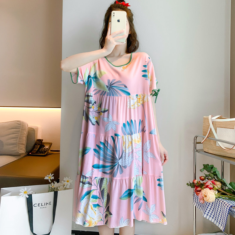 短袖圆领碎花睡裙甜美薄款连衣裙 斑斓星睡裙