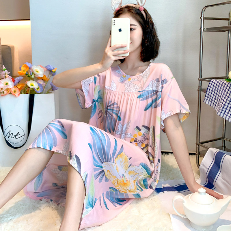 夏季睡裙妈妈婆婆显瘦短袖连衣裙 斑斓星睡裙