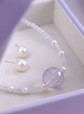 【云梦花雾】百搭组合淡紫色珠串清新天然紫玉晶蓝玉髓项链锁骨链