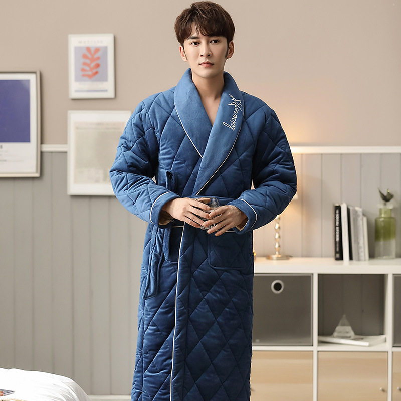冬加厚加绒三层夹棉保暖棉袄睡袍 jonesshark睡衣/家居服套装